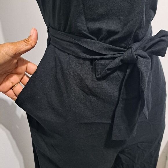 Marine Layer Tencel Blend Eloise Belted Jumpsuit Peekaboo Cutout XS Black NWT - Picture 14 of 15